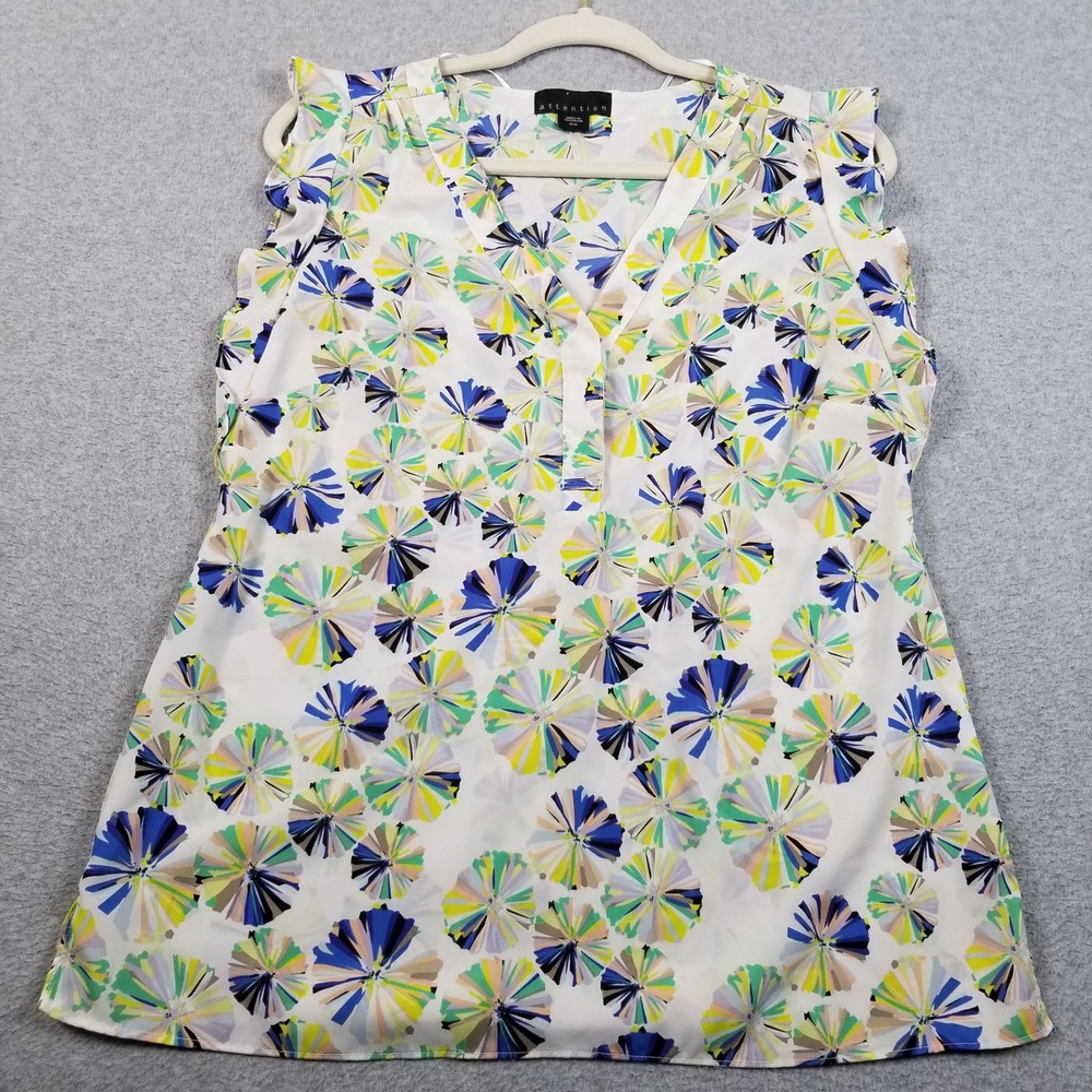 Attention Blouse Womens M Medium Floral Abstract Sheer Sleeveless Ruffle Trim